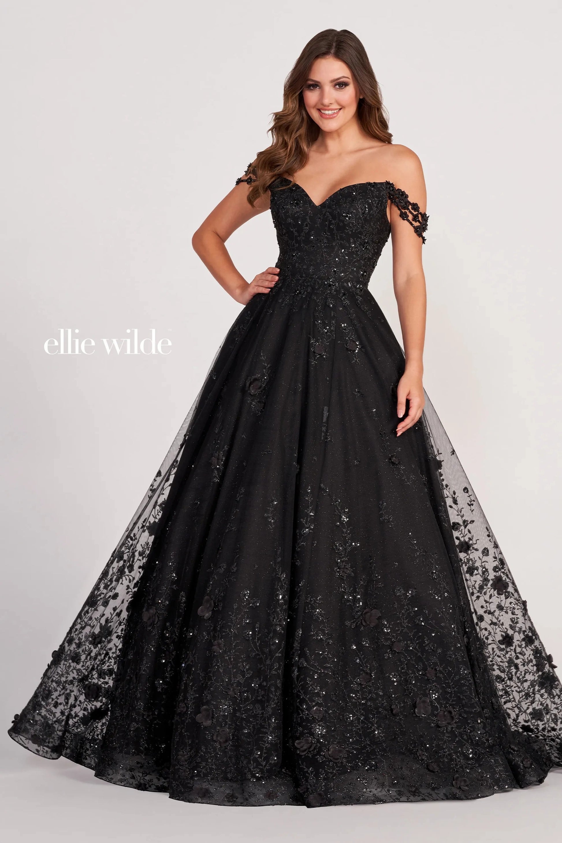 Ellie Wilde EW34113 Glittered Long  A Line Formal Prom Dress