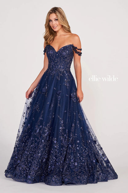 Prom Dresses Glittered Long  A Line Formal Prom Dress Navy Blue