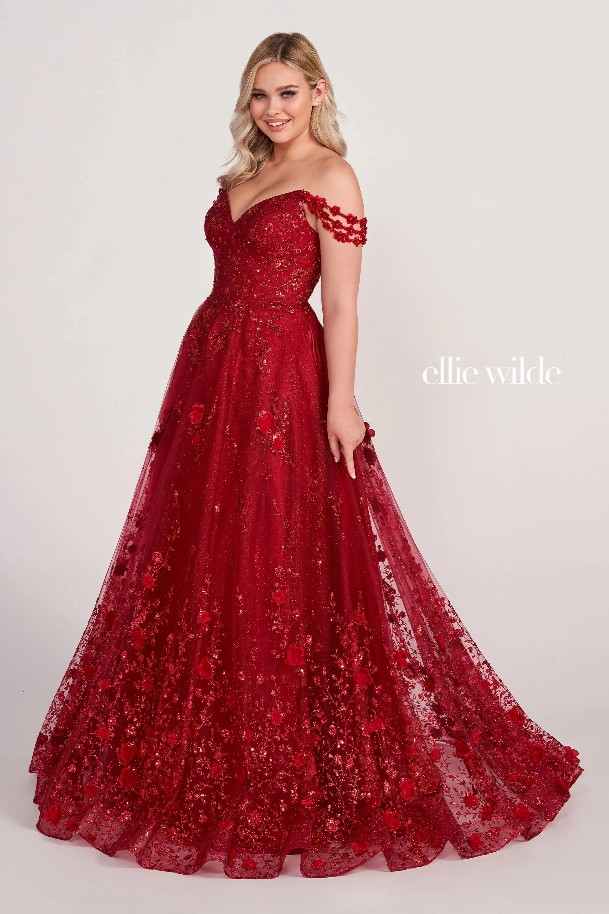 Ellie Wilde EW34113 Glittered Long  A Line Formal Prom Dress