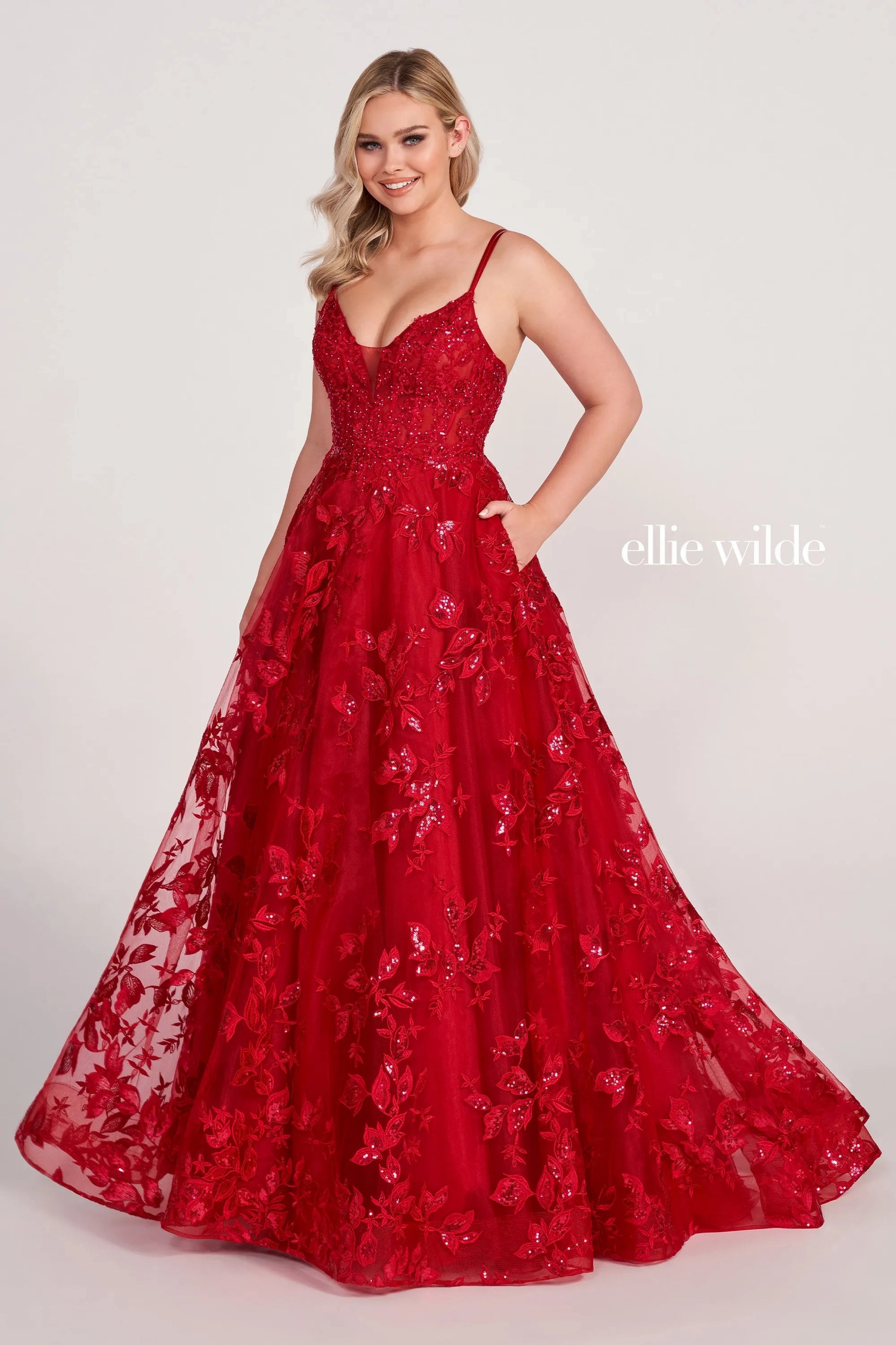 Ellie Wilde EW34119 A Line Long Prom Dress