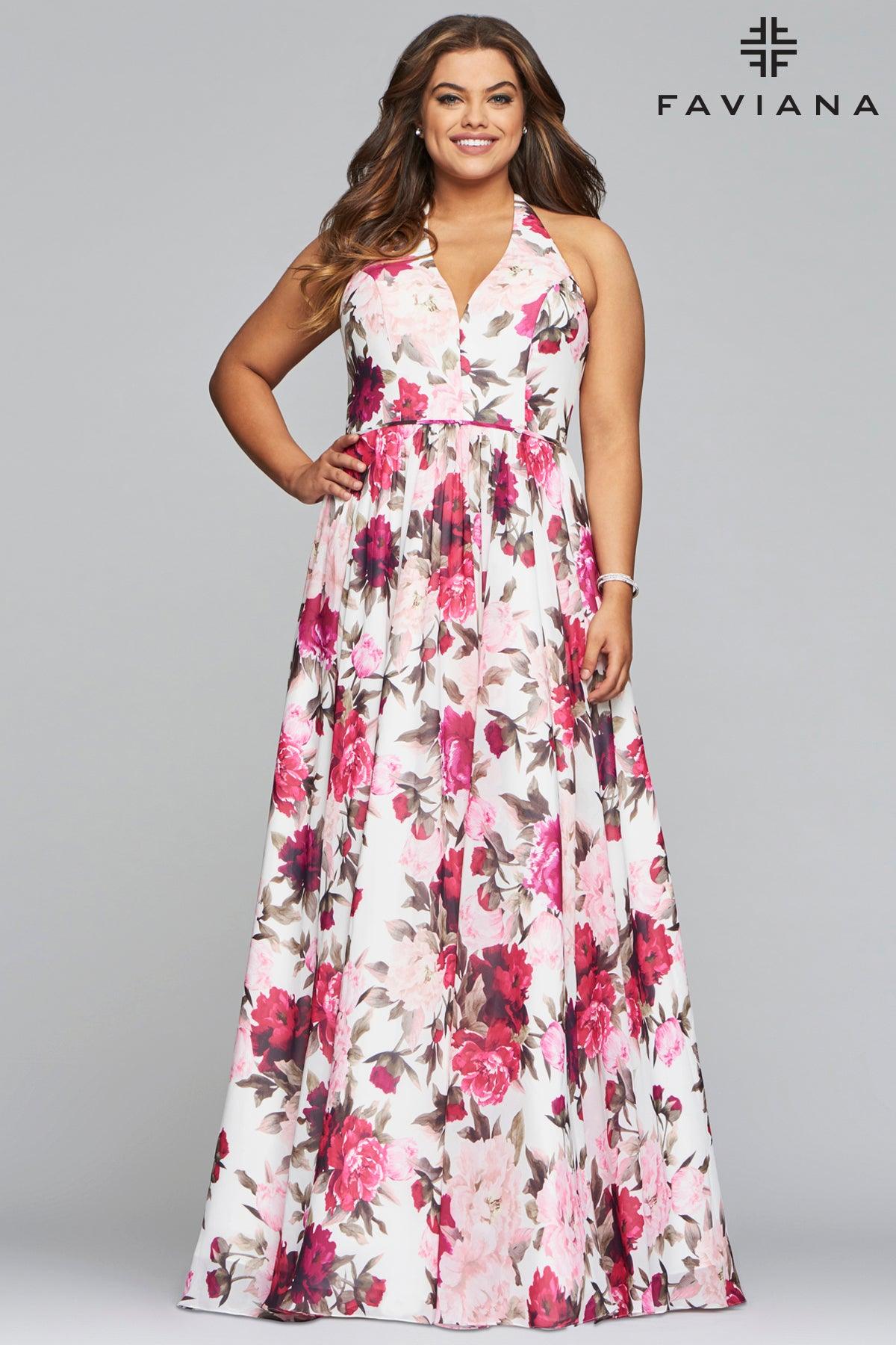 Faviana Floral Lace-Up Plus Size Evening Dress FA9468 - The Dress Outlet