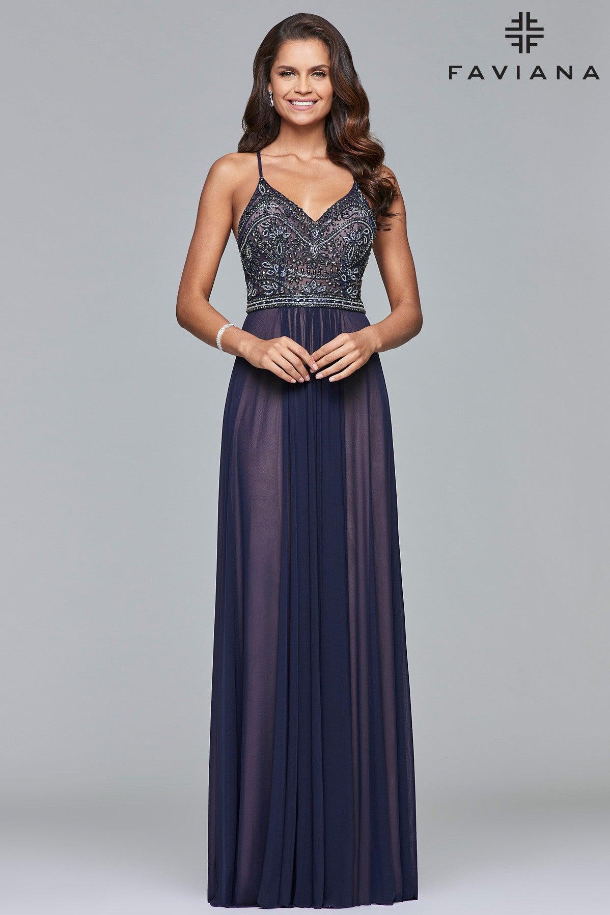 Faviana Long Mesh Bridesmaid Dress FA10020 - The Dress Outlet