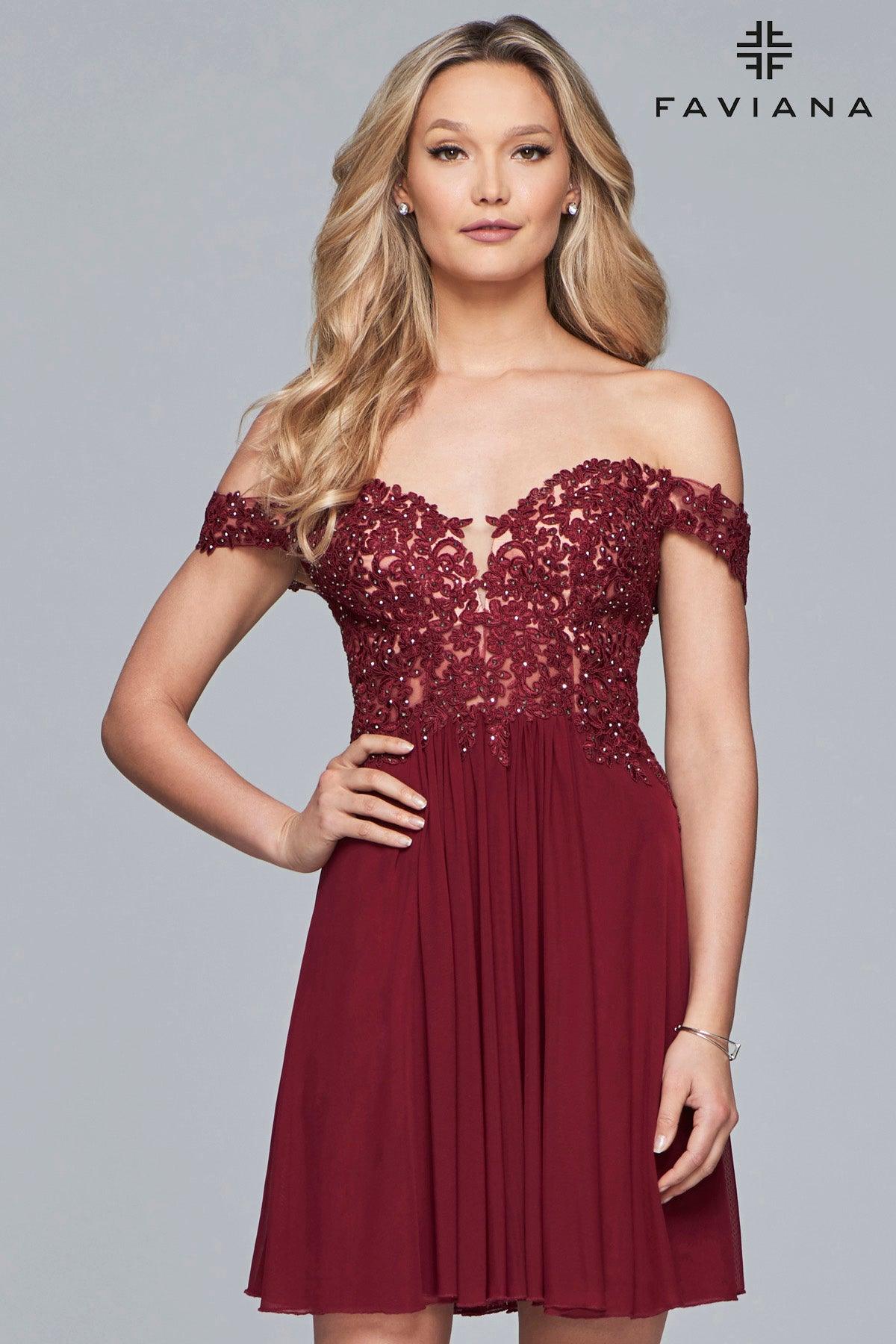 Faviana Off Shoulder Short Prom Dress 10155 - The Dress Outlet