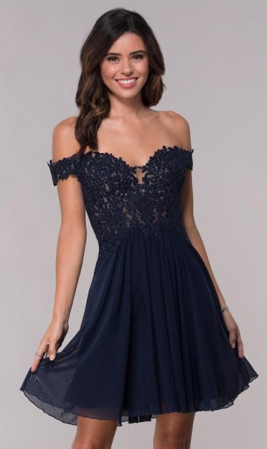Faviana Off Shoulder Short Prom Dress 10155 - The Dress Outlet
