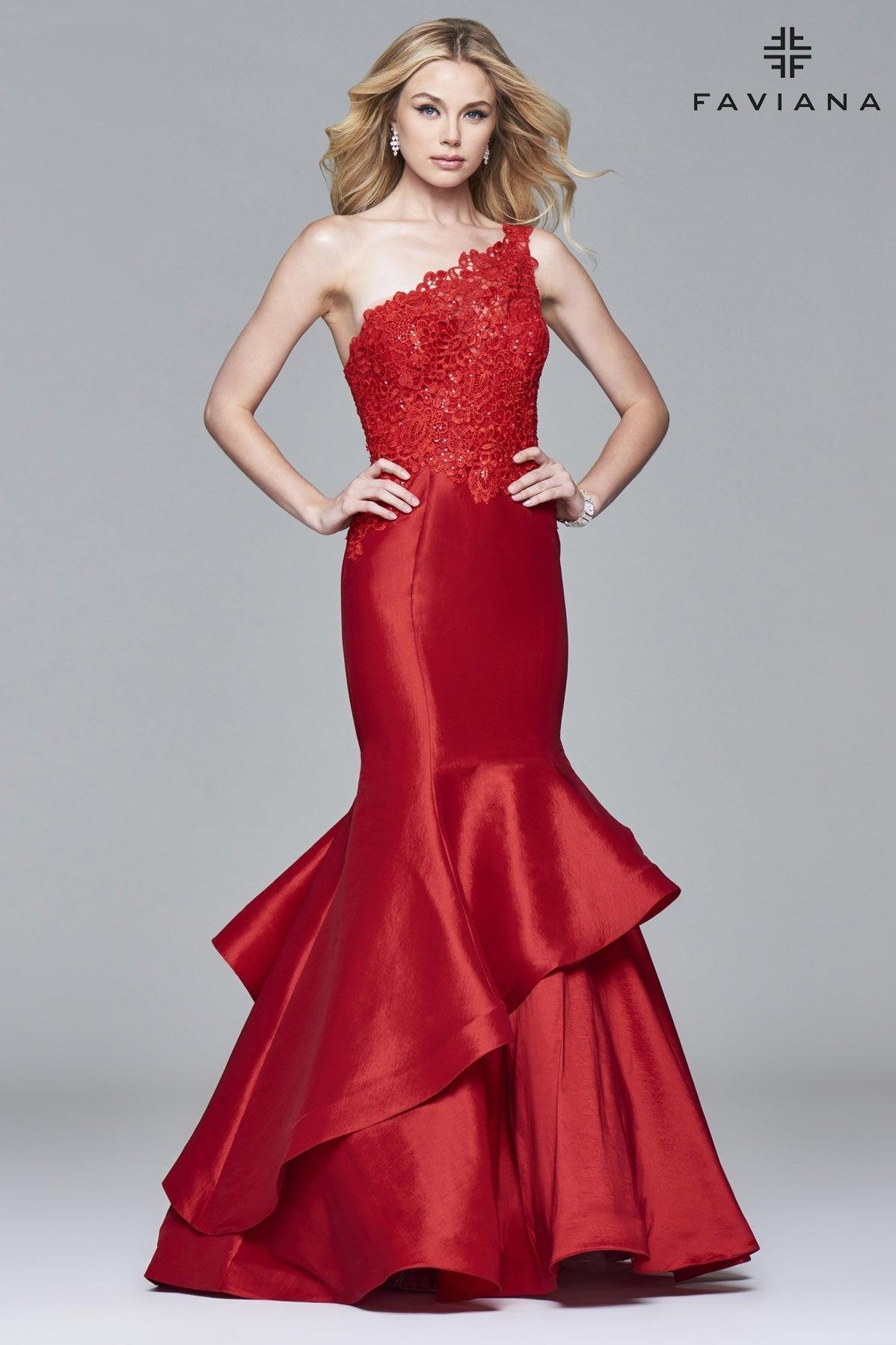 Faviana One-Shoulder Taffeta Long Prom Dress 7970 - The Dress Outlet