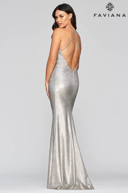 Faviana S10455 Long Formal Fitted Glitter Prom Gown - The Dress Outlet Faviana