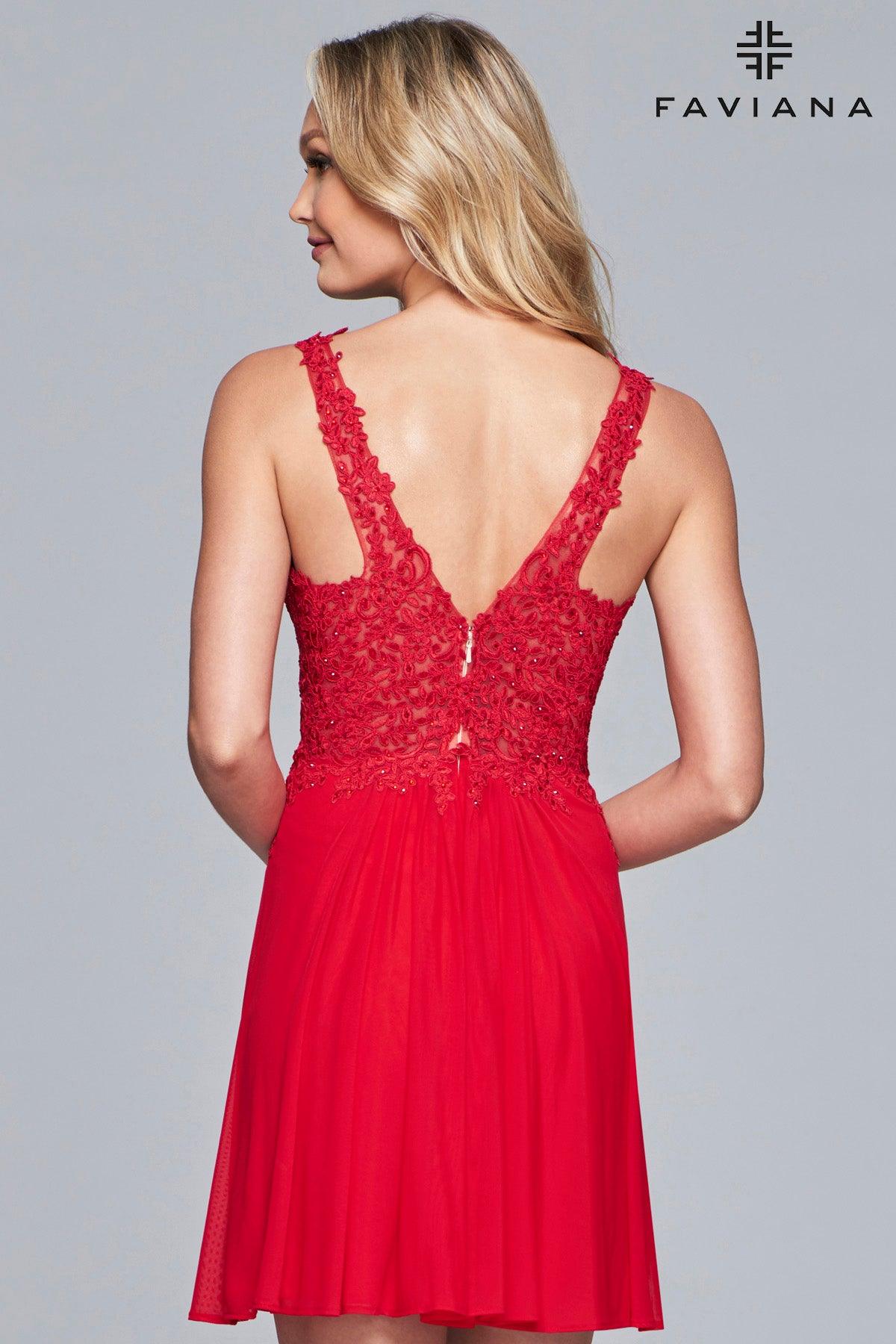 Faviana Short Mesh Cocktail Dress 8070 - The Dress Outlet