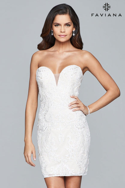 Faviana Short Strapless Homecoming Dress S8090 - The Dress Outlet