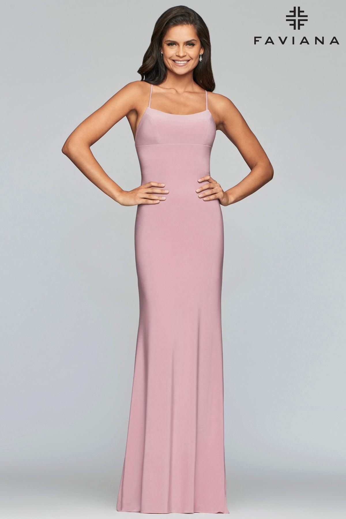 Faviana Spaghetti Strap Long Formal Gown S10205 - The Dress Outlet