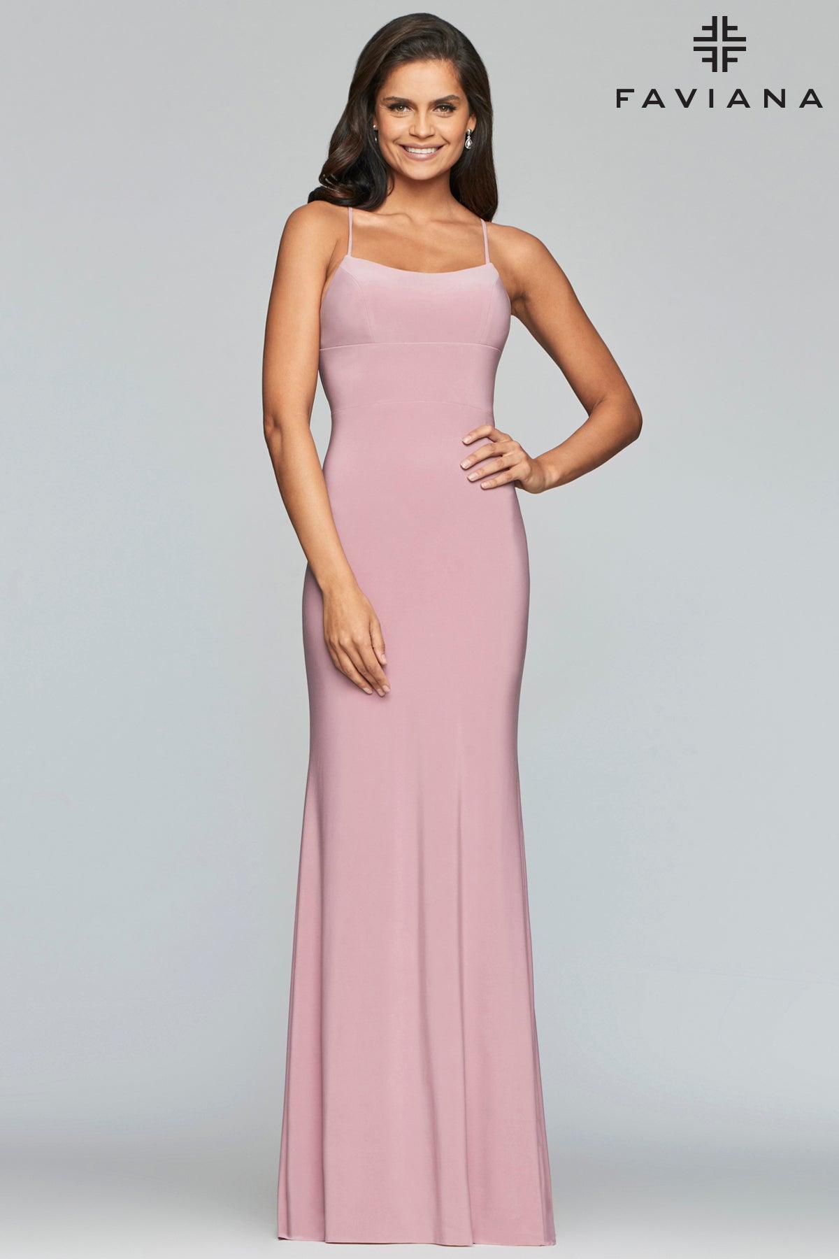 Faviana Spaghetti Strap Long Formal Gown S10205 - The Dress Outlet