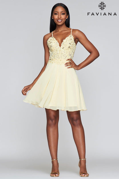 Faviana Spaghetti Strap Short Cocktail Dress 10151 - The Dress Outlet