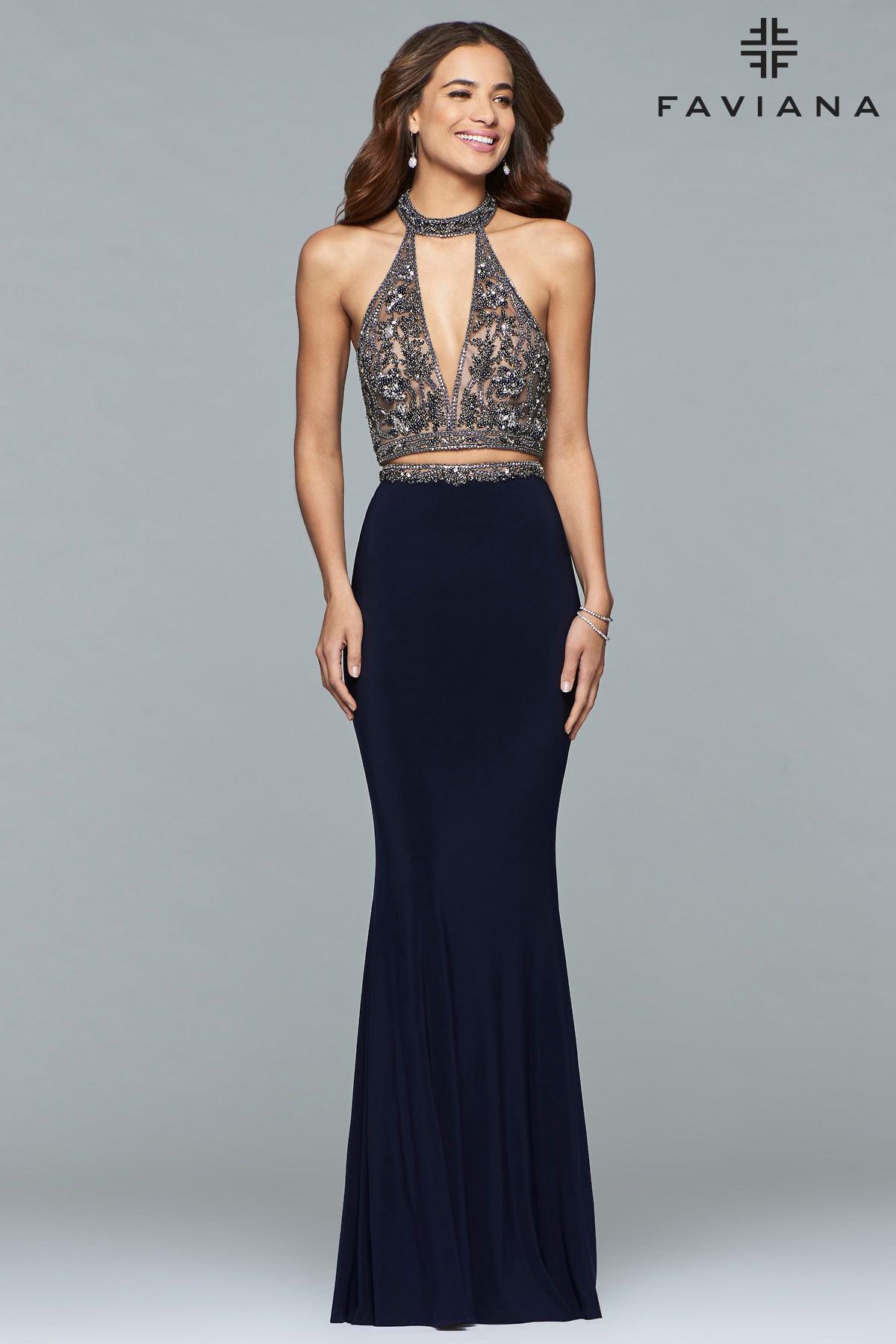 Faviana Two Piece Sleeveless Long Gown S10003 - The Dress Outlet