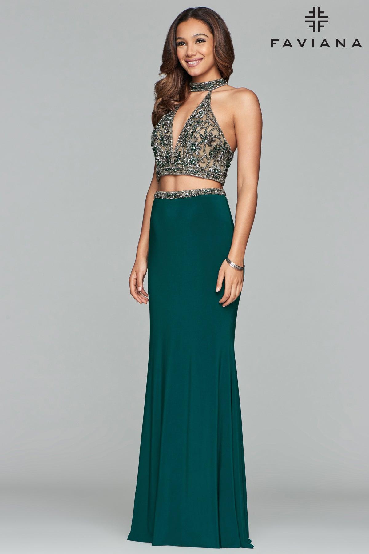 Faviana Two Piece Sleeveless Long Gown S10003 - The Dress Outlet
