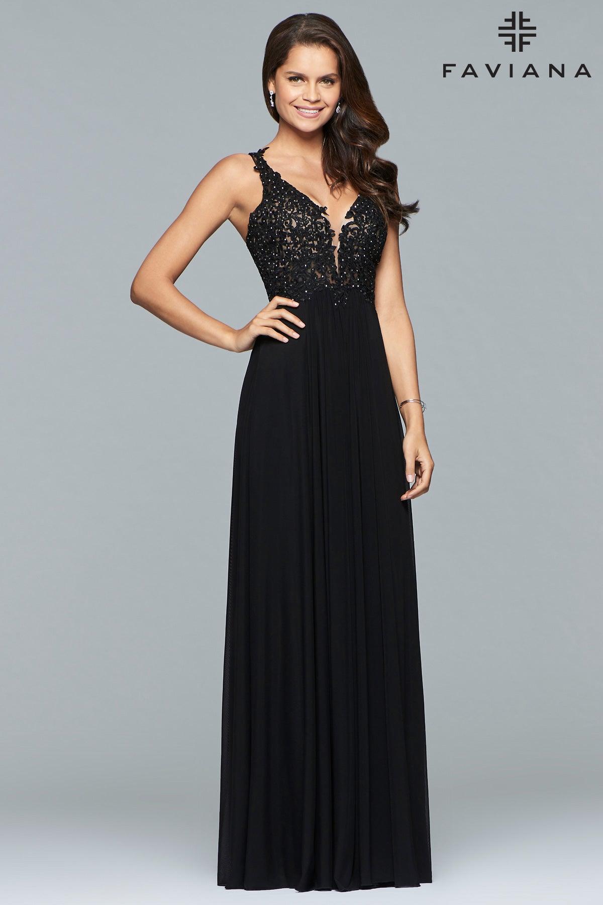 Faviana V-Neck Long Prom Dress 8000 - The Dress Outlet