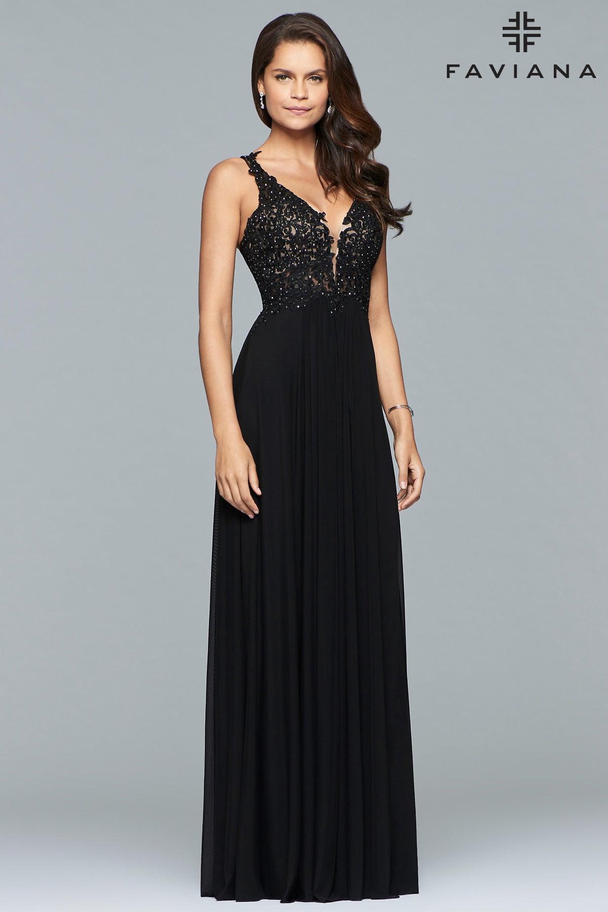 Faviana V-Neck Long Prom Dress 8000 - The Dress Outlet
