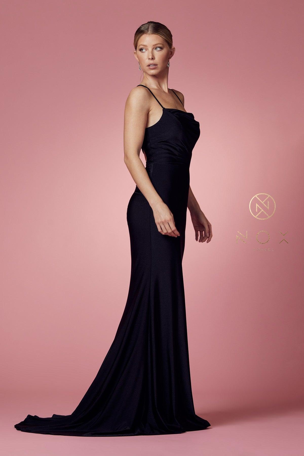 Black Fit and Flare Long Prom Dress