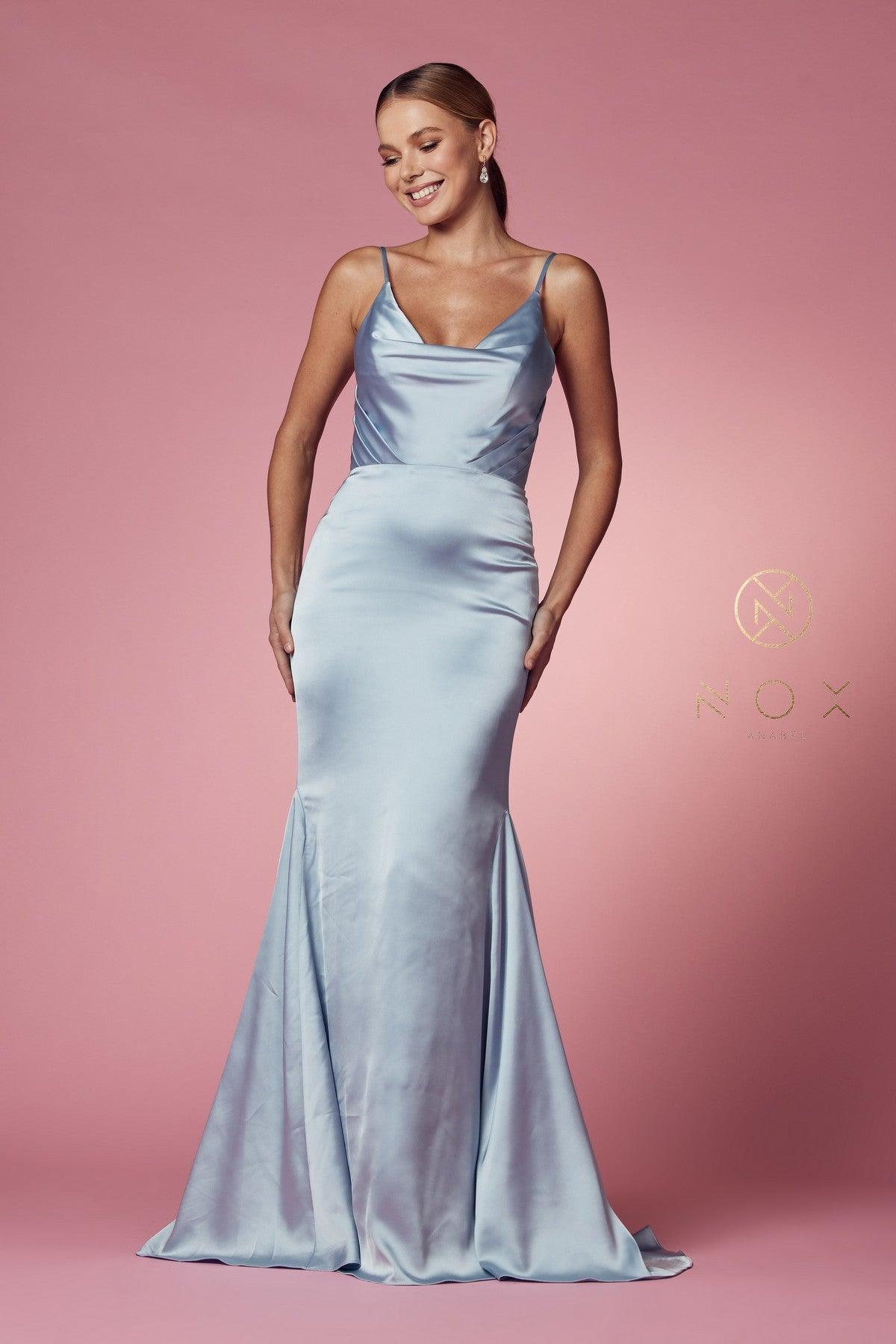 Fit and Flare Long Prom Dress Dusty Blue