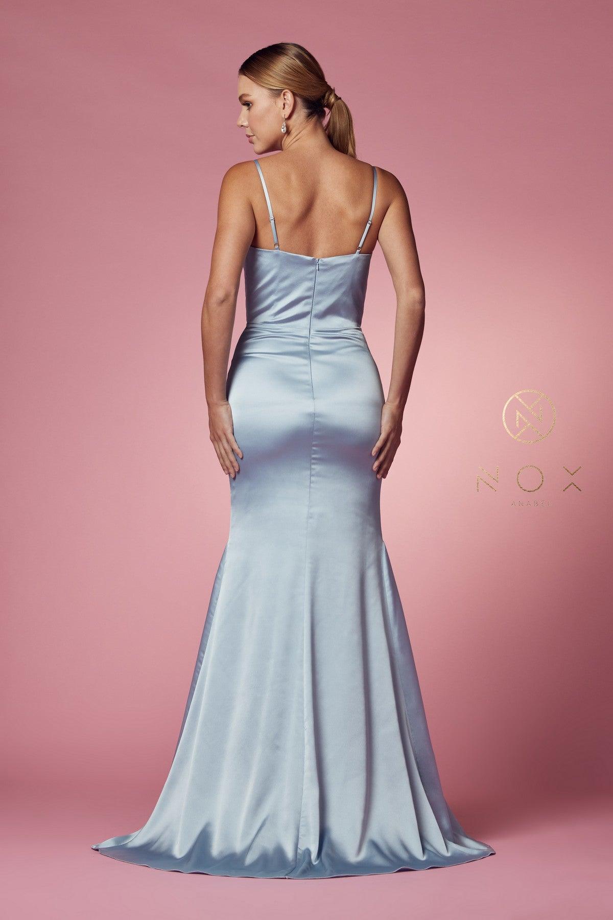 Fit and Flare Long Prom Dress Dusty Blue