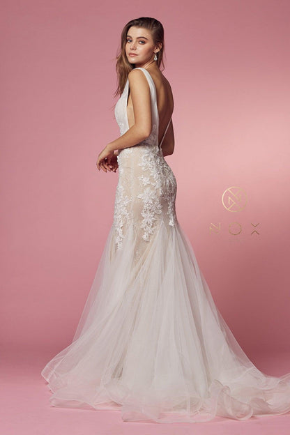 Fit and Flare Long Wedding Gown - The Dress Outlet