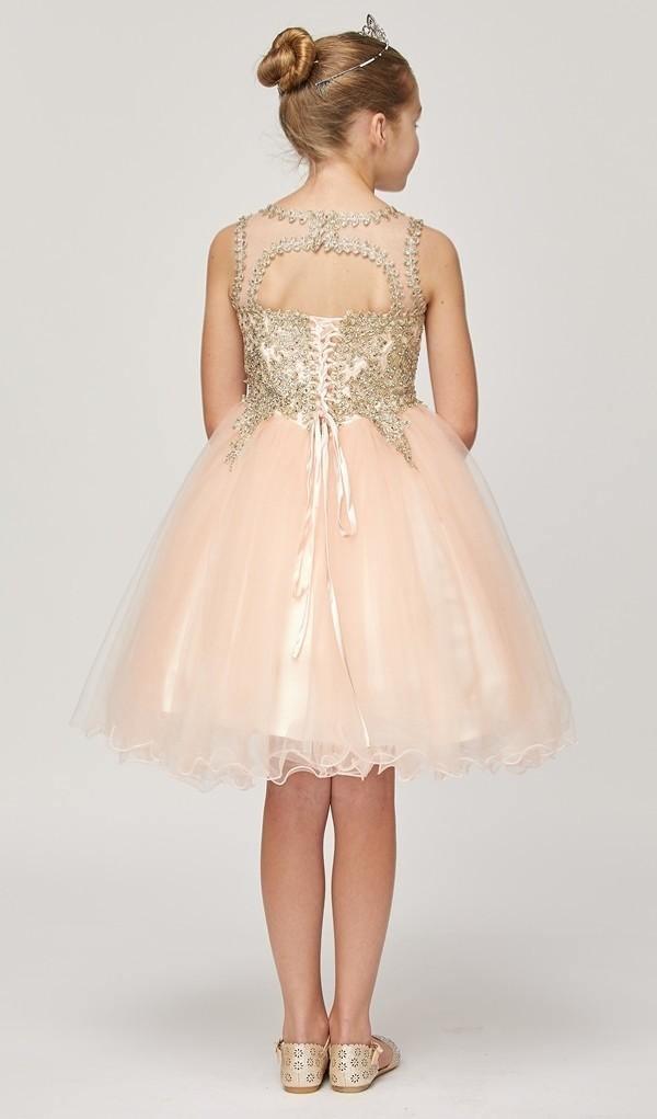 Flower Girl Dress Sleeveless Gold Embellished Short - The Dress Outlet Cinderella Couture