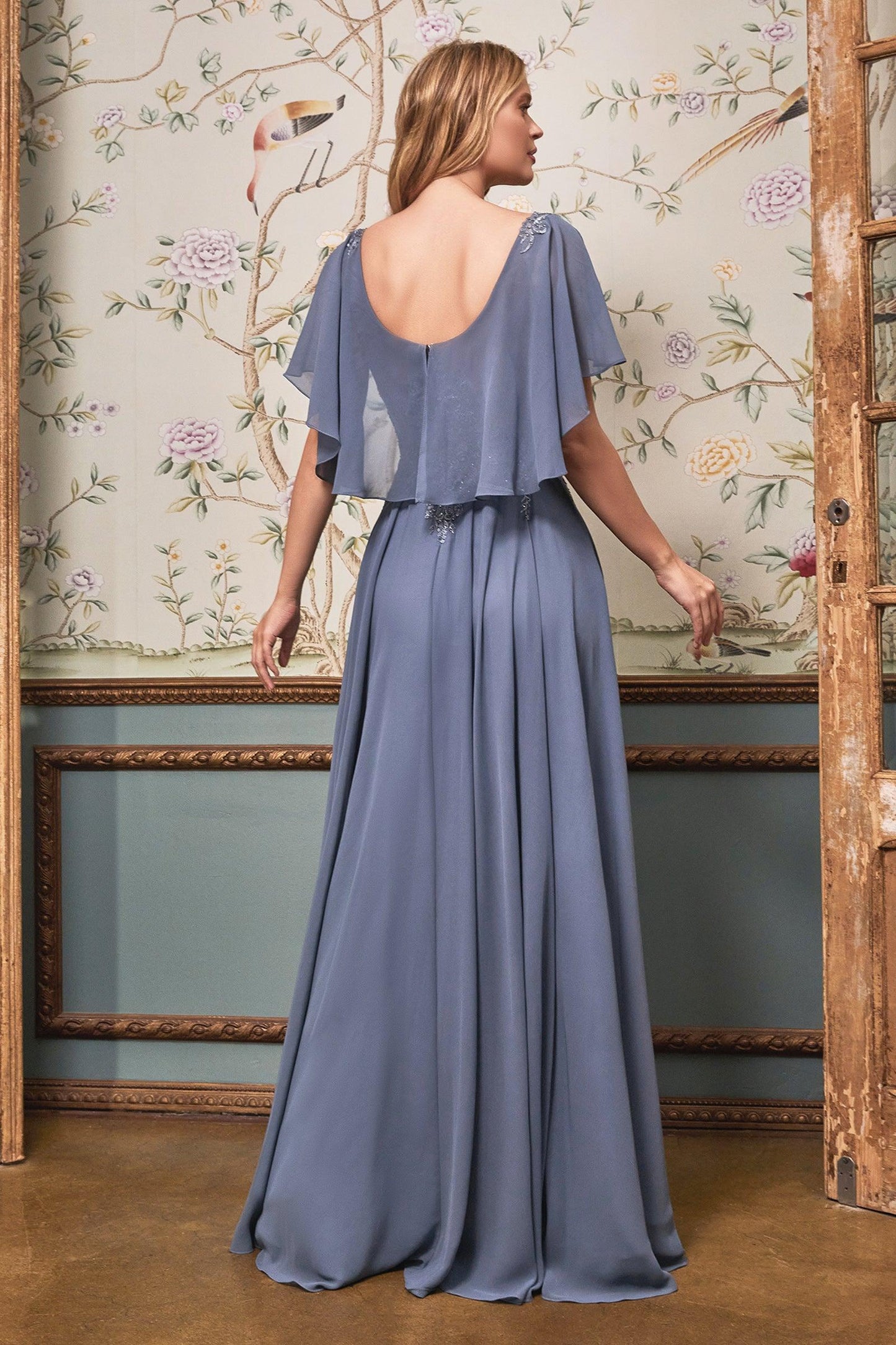 Flowy Formal Long Plus Size Dress Smoky Blue