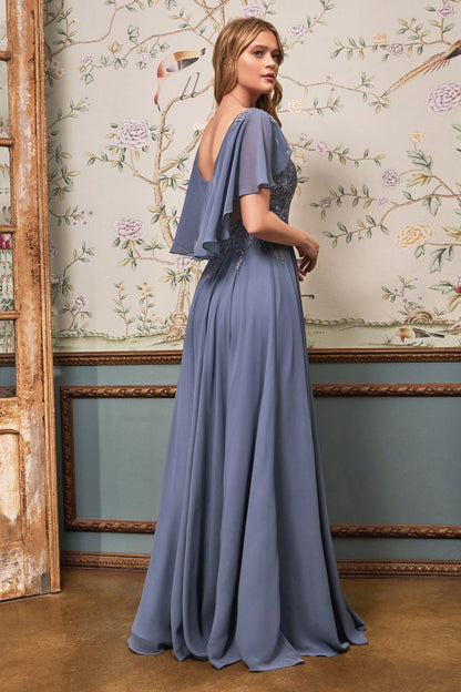 Flowy Formal Long Plus Size Dress Smoky Blue