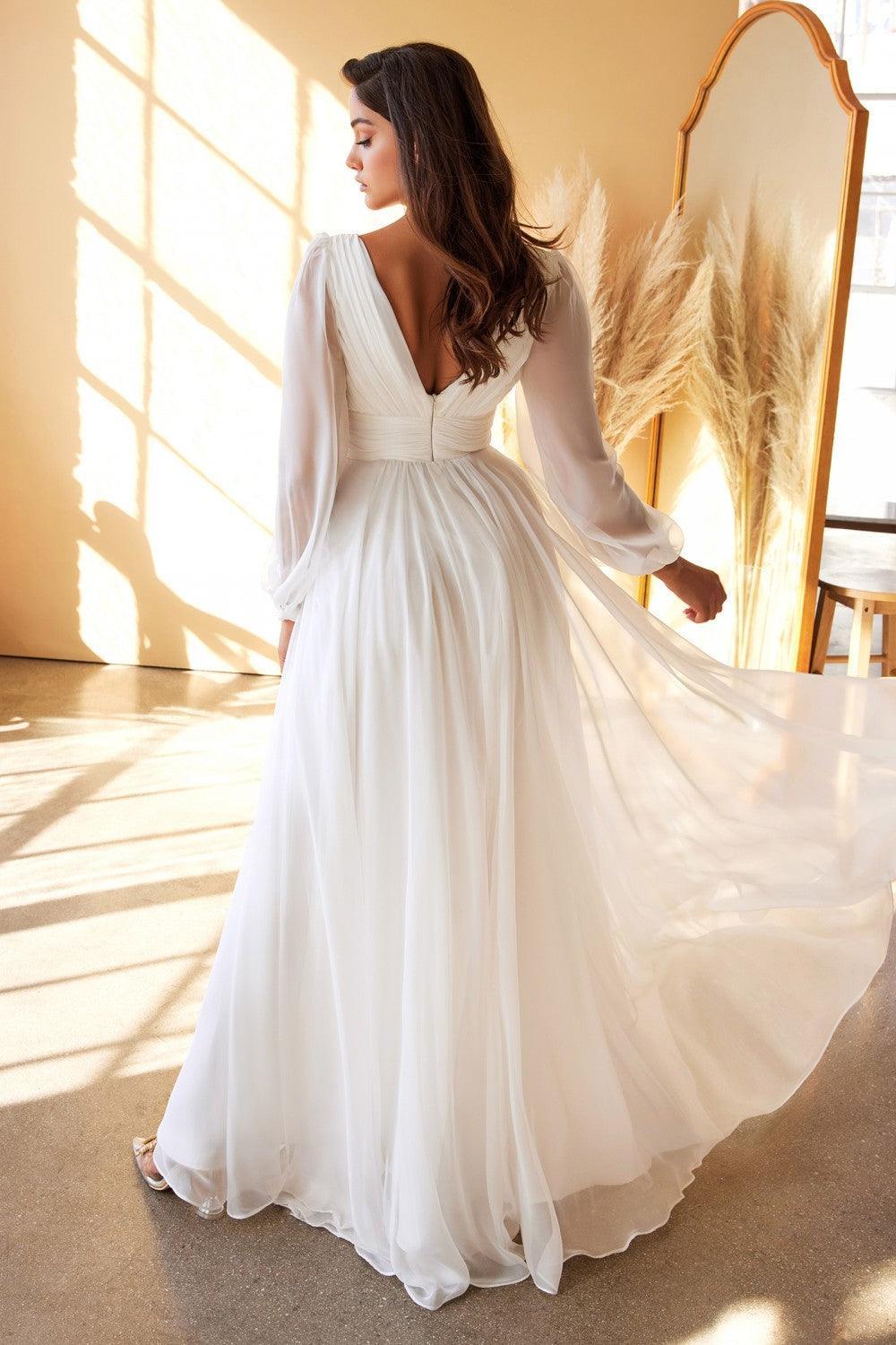 Flowy Long Plus Size A Line Wedding Dress - The Dress Outlet