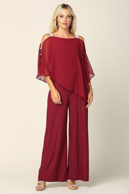 Formal Chiffon Cape Overlay Jumpsuit Sale - The Dress Outlet