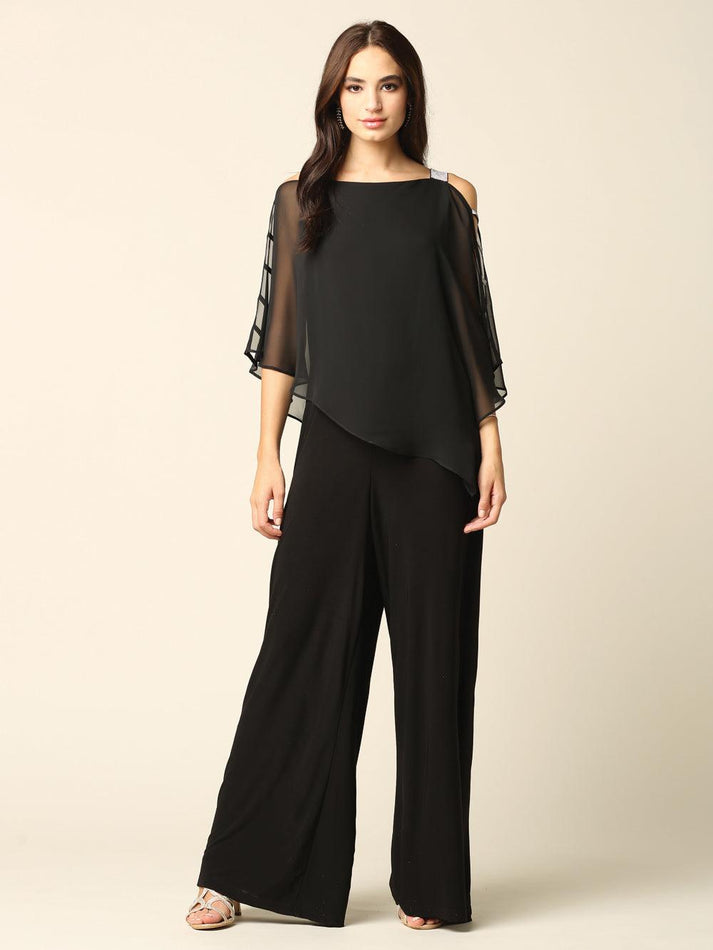 16170 Navy Blue Chiffon Top Jumpsuit