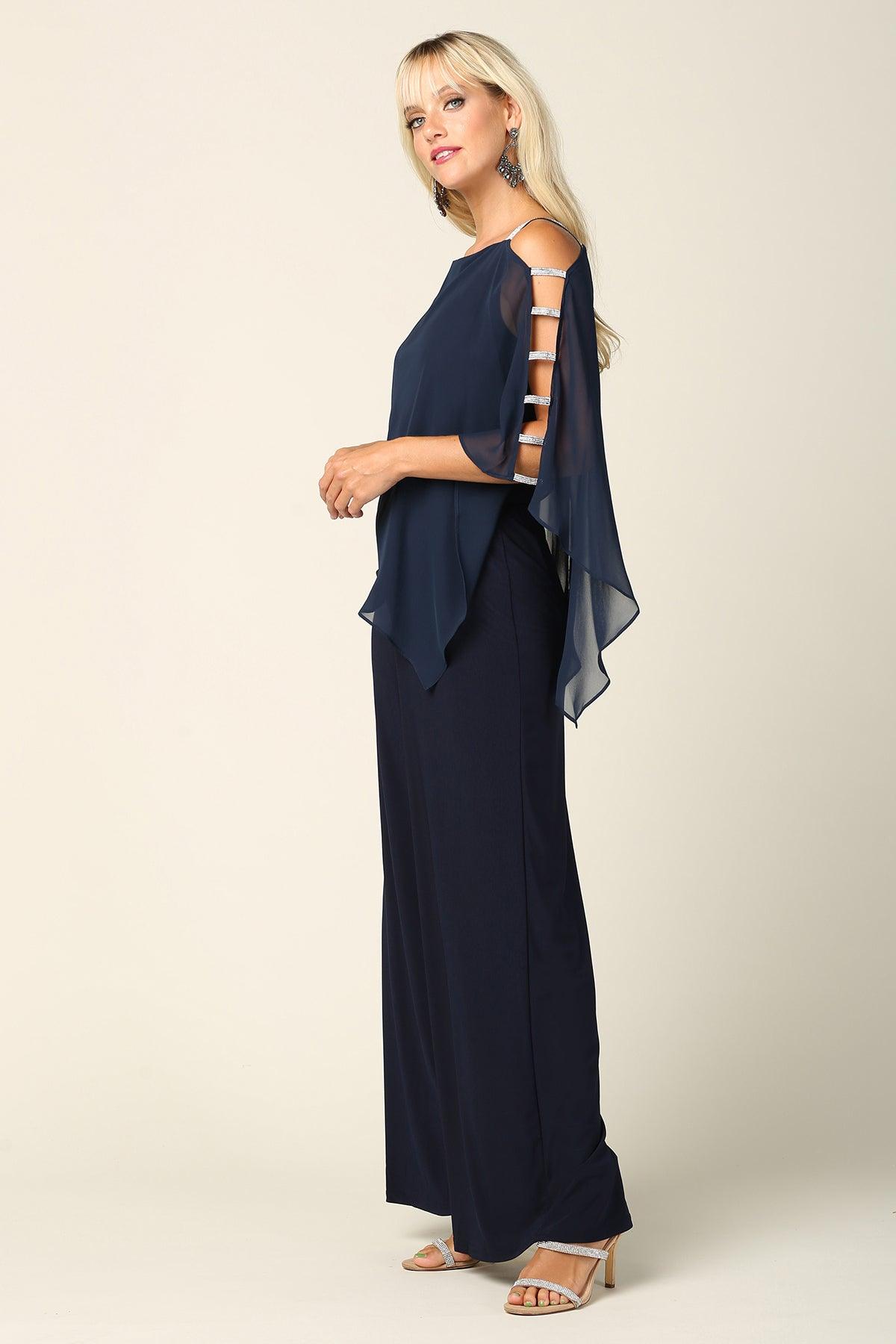 Formal Chiffon Cape Overlay Jumpsuit - The Dress Outlet
