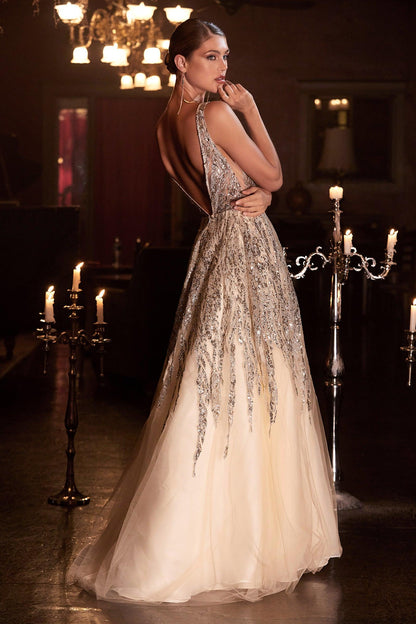 Formal Glitter Long Prom Gown Champagnet