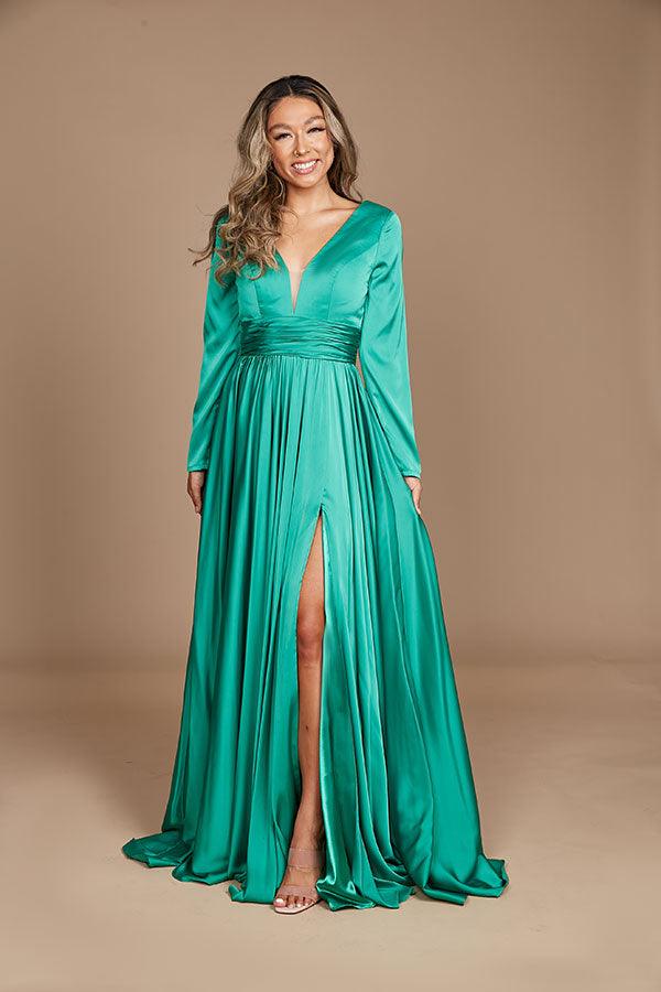 long sleeve designer dress Mauve Long Sleeve Long Formal Dress with Embroidery Silver/Mauve / 18