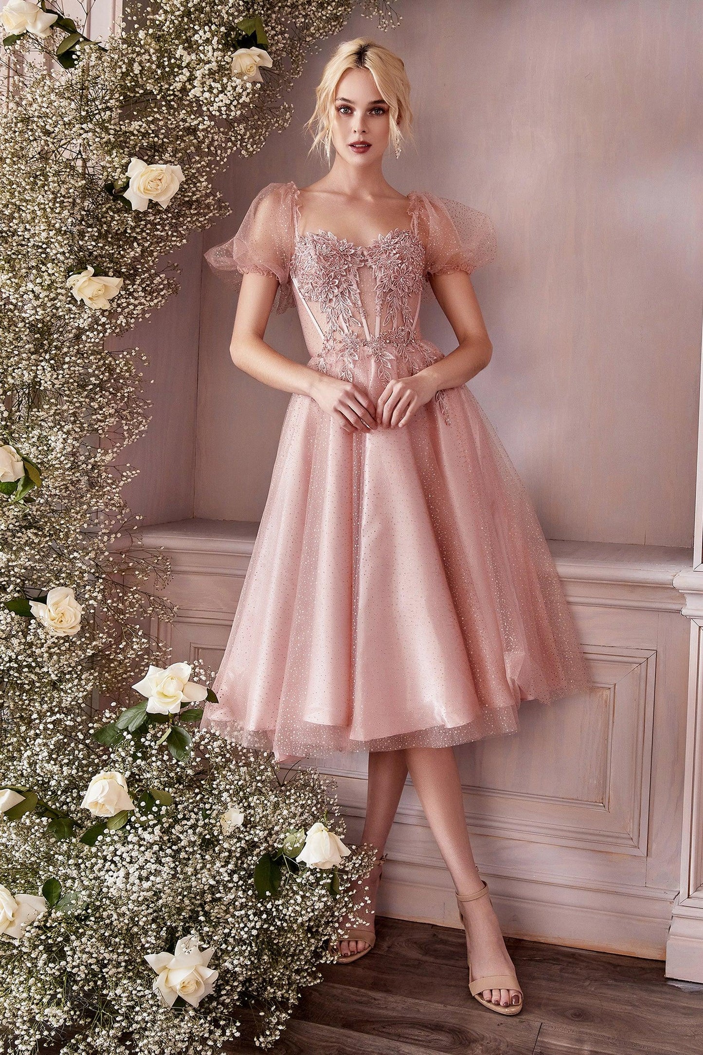 Prom Dresses Formal Midi Glitter Prom Dress Blush