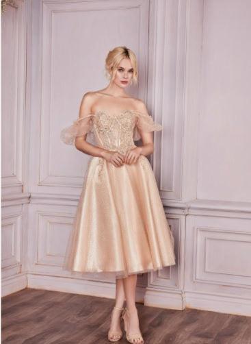 Prom Dresses Formal Midi Glitter Prom Dress Champagne