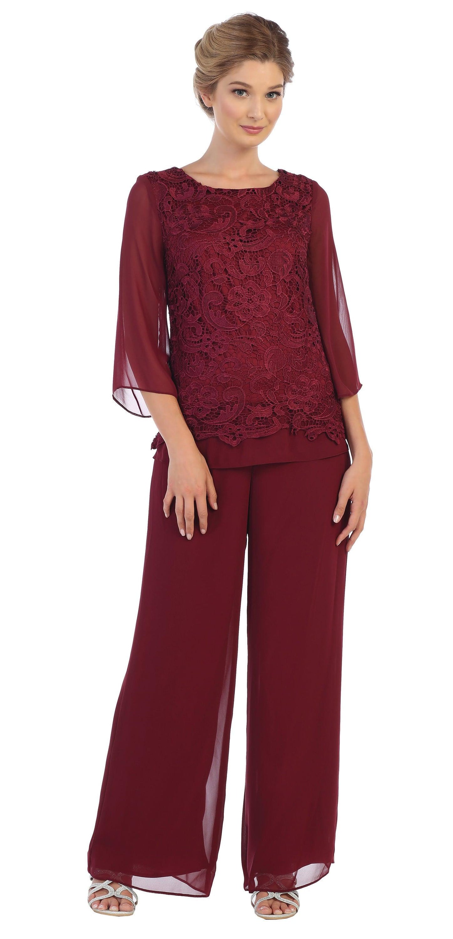 Formal 2 Piece Mother of the Bride Lace Pant Suit - The Dress Outlet