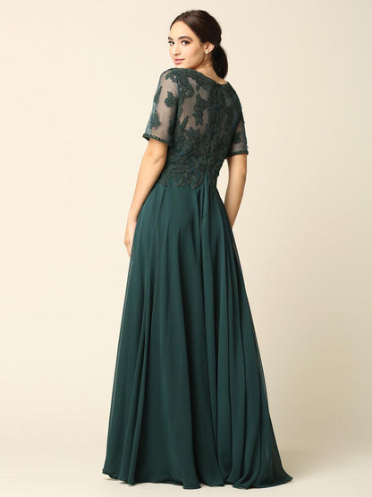 Formal Mother of the Bride Long Lace Chiffon Dress - The Dress Outlet