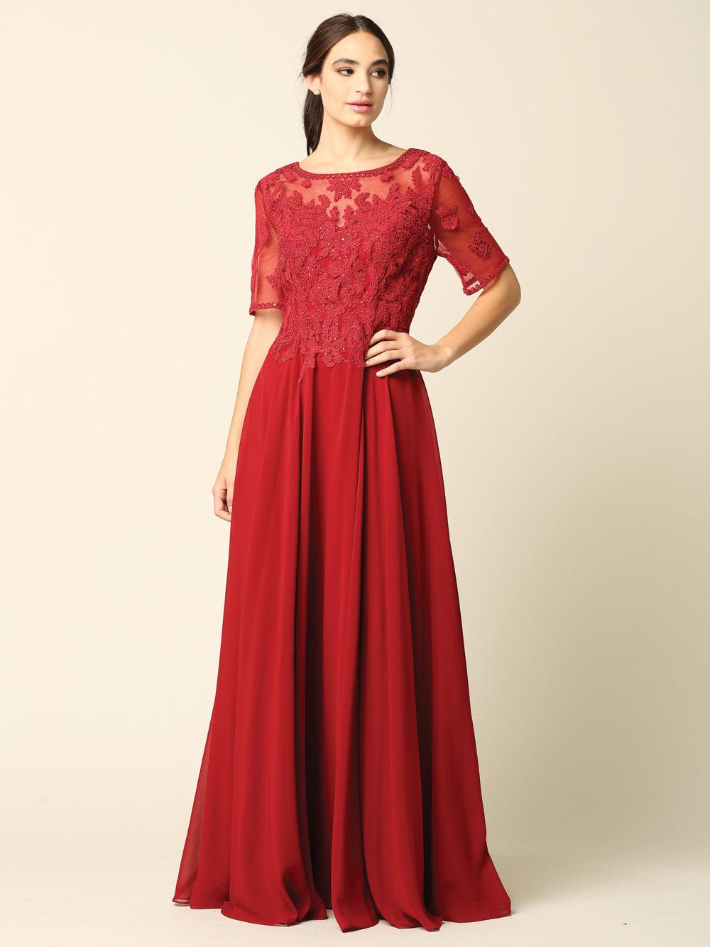 Formal Mother of the Bride Long Lace Chiffon Dress - The Dress Outlet