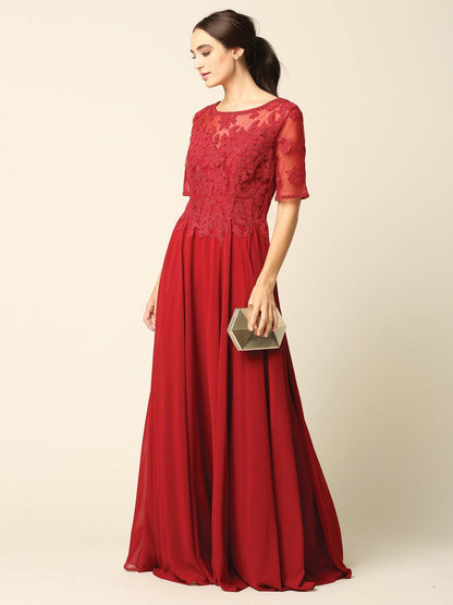 Formal Mother of the Bride Long Lace Chiffon Dress - The Dress Outlet