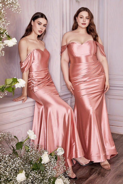 Fitted Plus Size Off Shoulder Sexy Long Prom Dress Dusty Rose