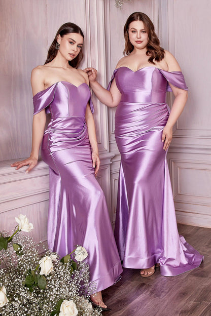 Fitted Plus Size Off Shoulder Sexy Long Prom Dress Lavender