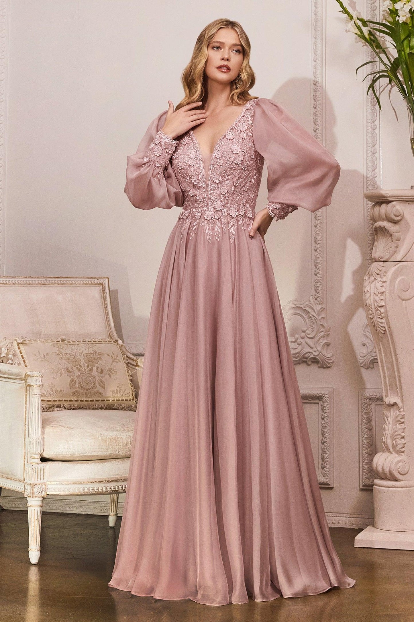 Full Sleeve Long Formal Dress Mauve