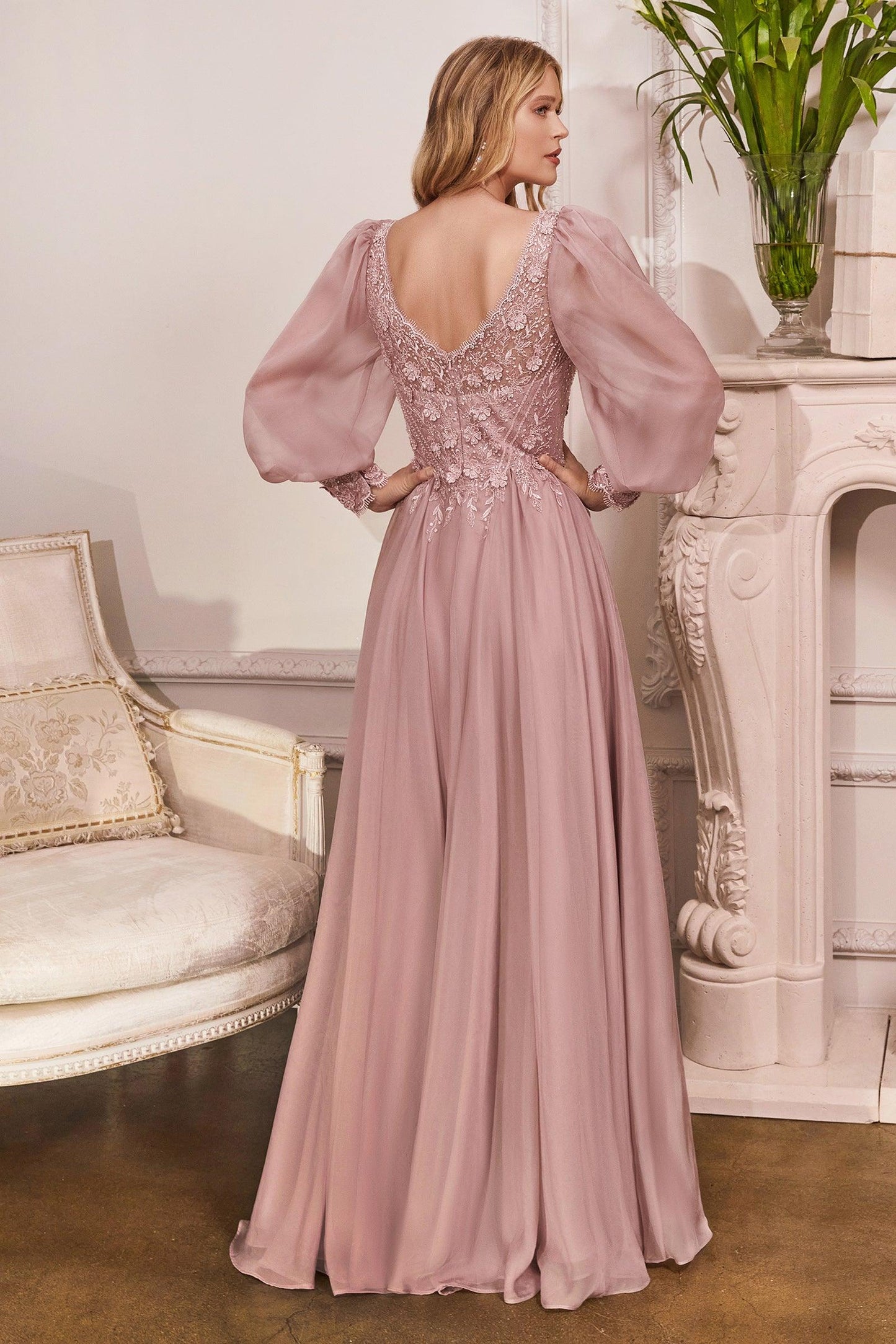 Full Sleeve Long Formal Dress Rose Gold