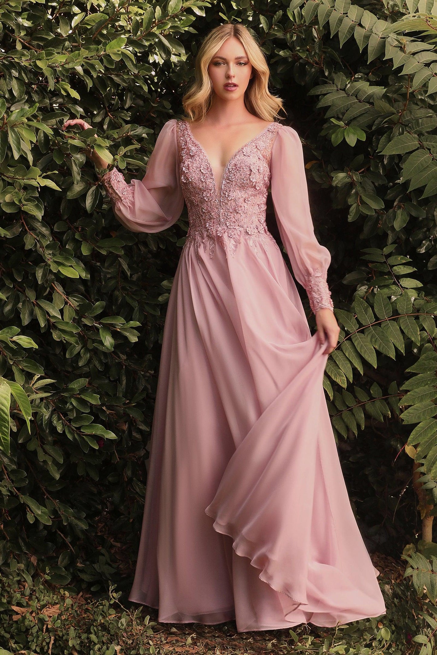 Full Sleeve Long Formal Dress Rose Gold