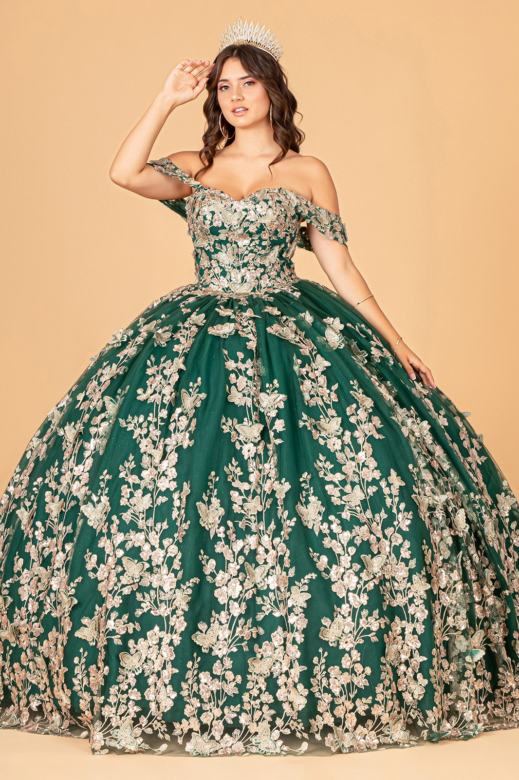 Quinceniera Dresses Long Off Shoulder Ball Gown  Green