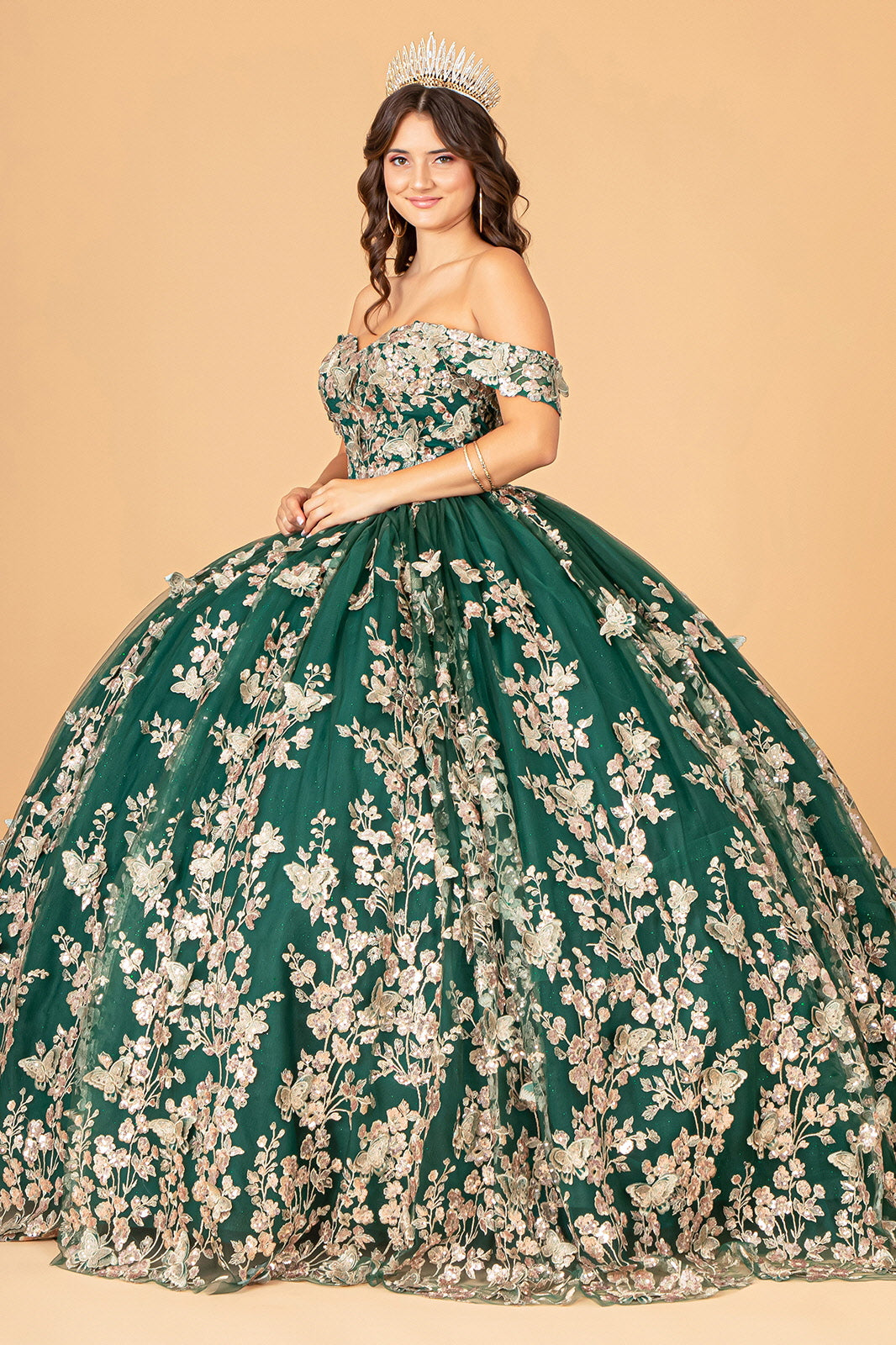 Off-Shoulder Ball Gown Burgundy Long Sleeves Appliques Tulle Prom Dresses MP94 main image 0