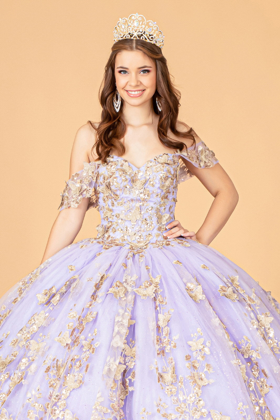 Off the Shoulder Ruched Ball Gown Floor Length Satin Quinceanera Dress