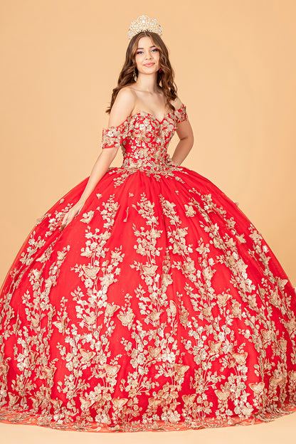 Quinceniera Dresses Long Off Shoulder Ball Gown  Red