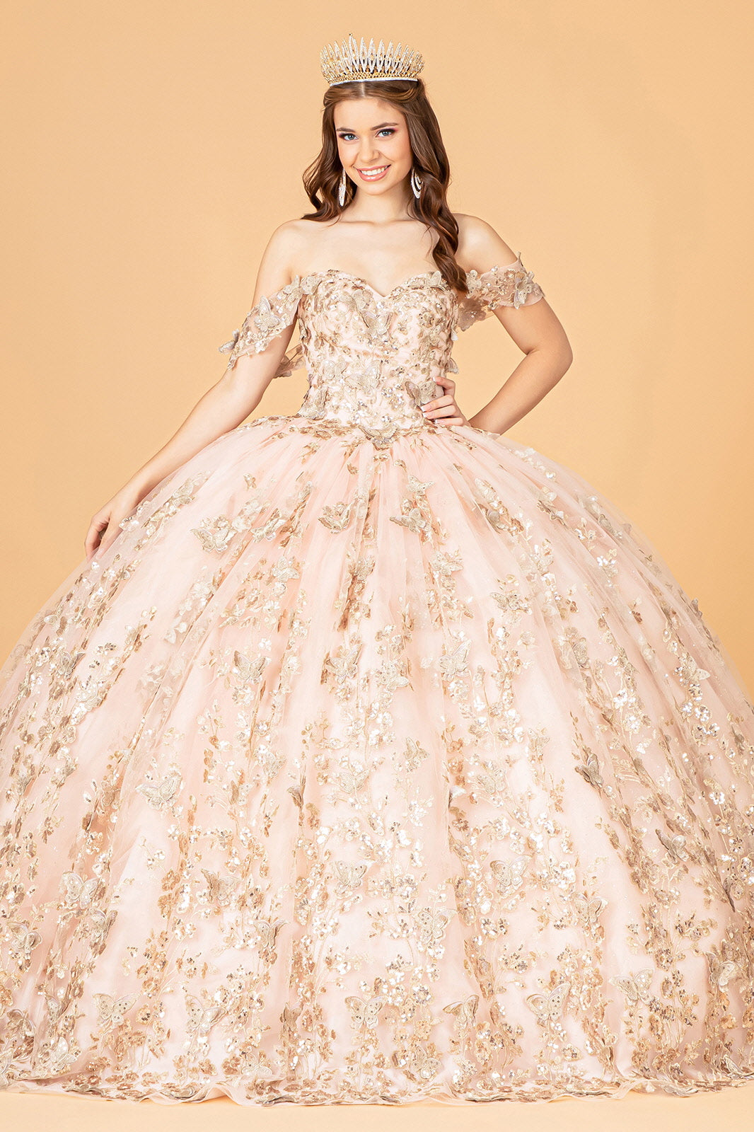 Quinceniera Dresses Long Off Shoulder Ball Gown  Rose Gold