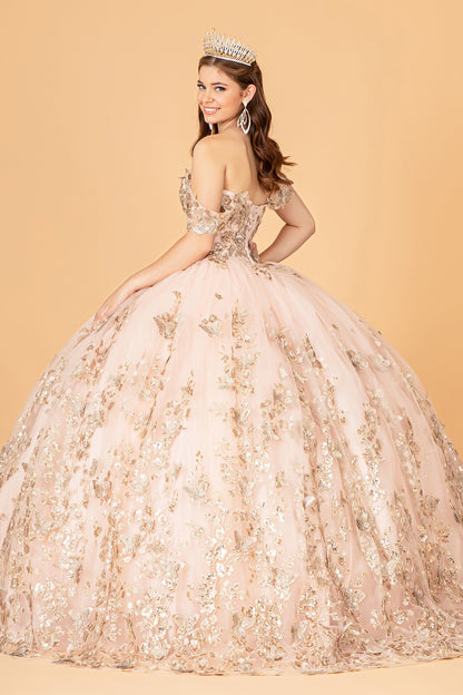 Quinceniera Dresses Long Off Shoulder Ball Gown  Rose Gold