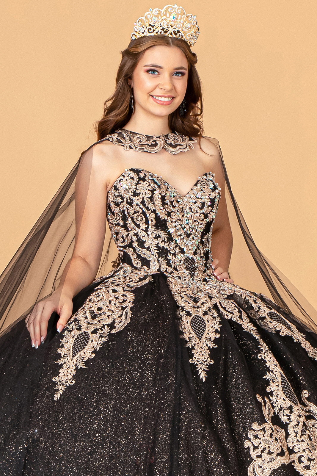 Quinceniera Dresses Strapless Long Sparkling Quinceniera Dress Black